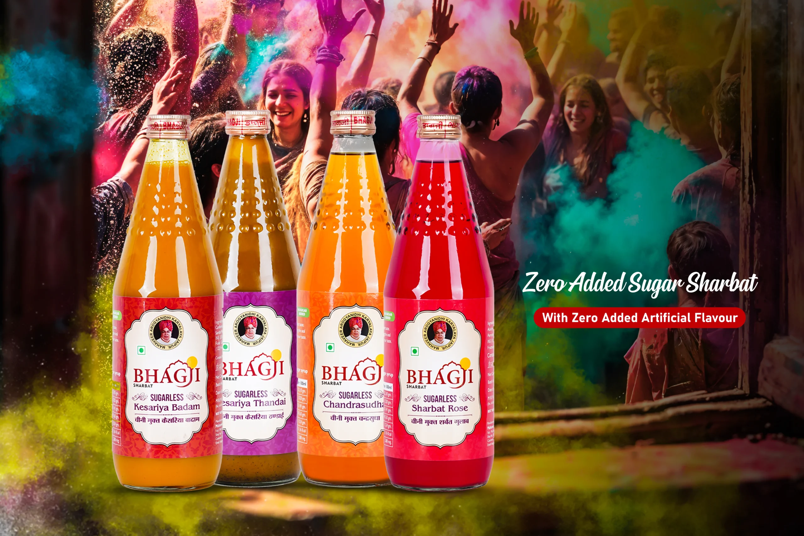 holi celebration with bhagji sugar free sharbat